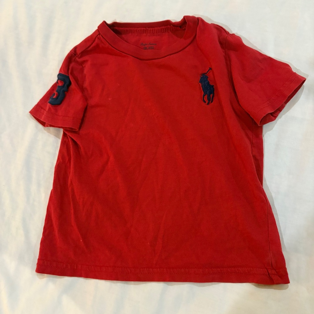 Ralph Lauren Kids Red Big Pony Short Sleeve T-Shirt Size 18M Navy Logo 3 Patch
